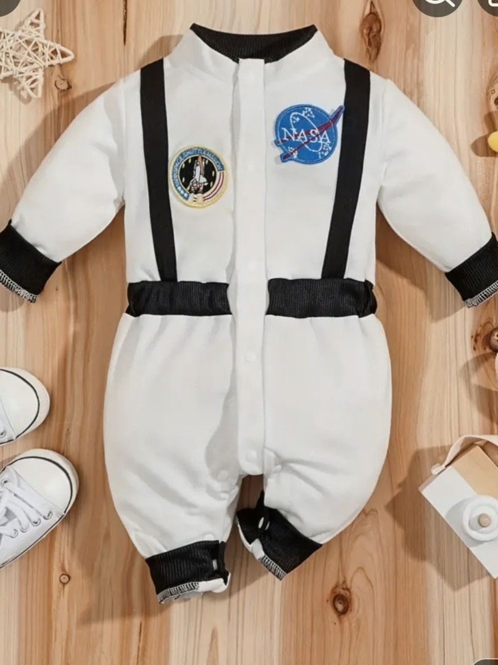 SHEIN White and Black Baby Astronaut Romper